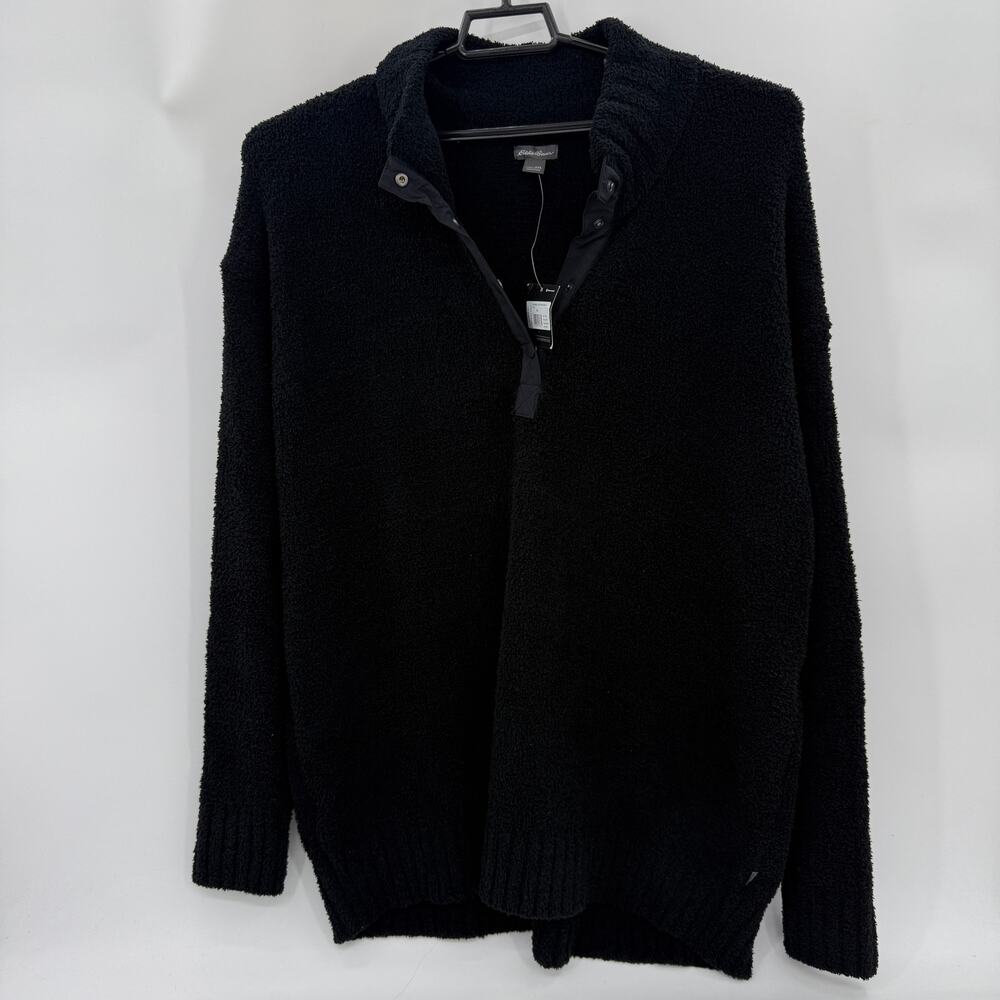 New EDDIE BAUER Womens Soft Snap Mock Neck Sherpa Pullover Size 2X Black Sweater